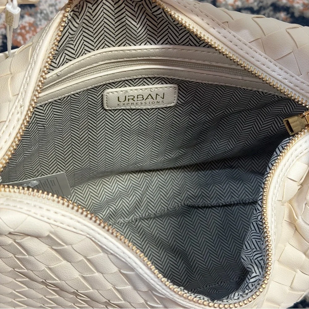 NWT Urban Expressions ‘Vanessa’ Woven Vegan Leather Hobo w/ Knot Handle Ivory
